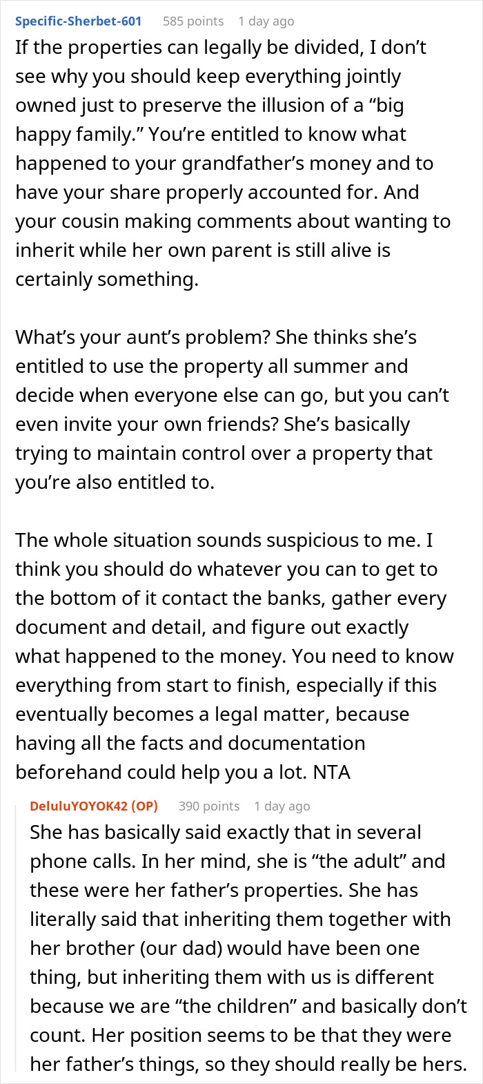 Woman Doesn't Want To Play "Big Happy Family," Demands Inheritance Be Divided Woman Doesn't Want To Play "Big Happy Family," Demands Inheritance Be Divided