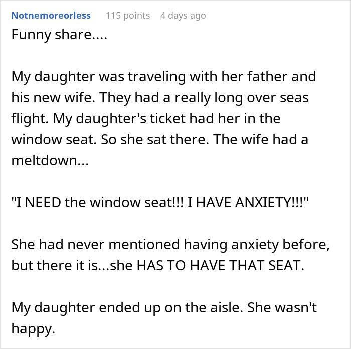Airplane window seat, woman pays extra, spends flight in an aisle seat because of a kid. Airplane window seat, woman pays extra, spends flight in an aisle seat because of a kid.