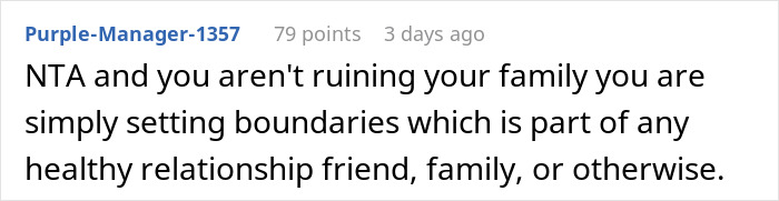 Social media comment on setting boundaries and how family is not a free babysitting service Social media comment on setting boundaries and how family is not a free babysitting service