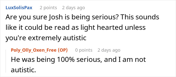 A screenshot of a comment questioning Josh's seriousness about expensive food during breakfast with BIL. A screenshot of a comment questioning Josh's seriousness about expensive food during breakfast with BIL.