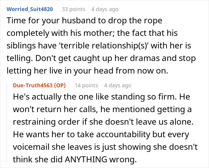 Online discussion advising to cut her off and drop the rope with MIL over grandkids drama. Online discussion advising to cut her off and drop the rope with MIL over grandkids drama.