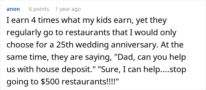 Comment about parents' spending habits, financial support, and millennial daughter inheritance expectations. Comment about parents' spending habits, financial support, and millennial daughter inheritance expectations.