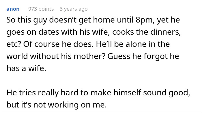 Comment questioning husband's priorities between wife and sick mom