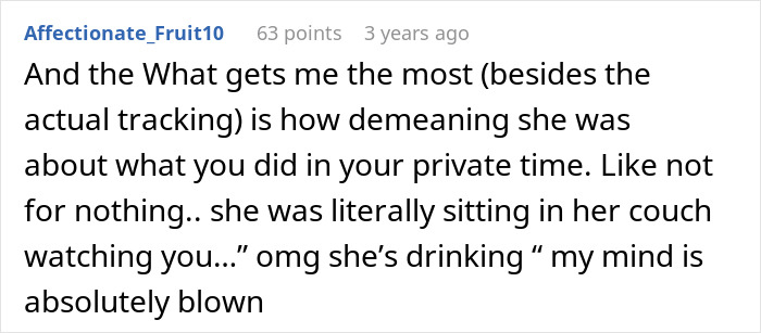 An online response discussing tracking and private time.