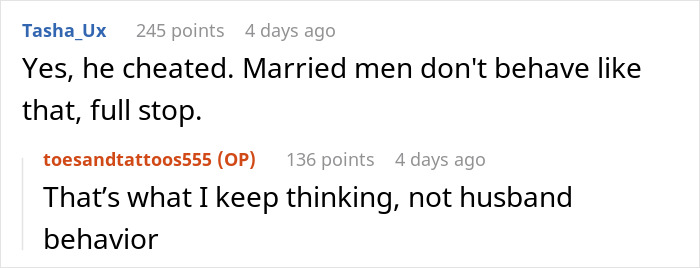 A comment discussing a husband flirting and its impact on their marriage.
