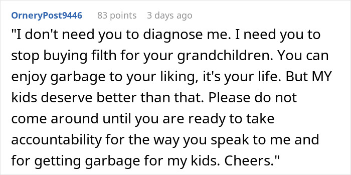 Statement demanding accountability for bringing garbage for grandchildren and family respect