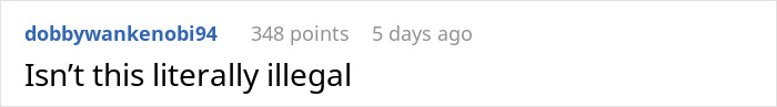 A Reddit comment asking if a husband using his wife's information for spending is illegal.