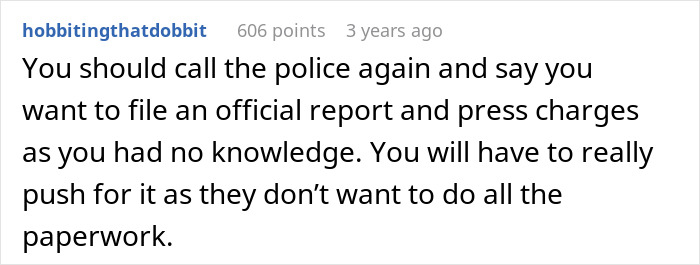 A comment advising the nanny to call the police again over the hidden AirTag