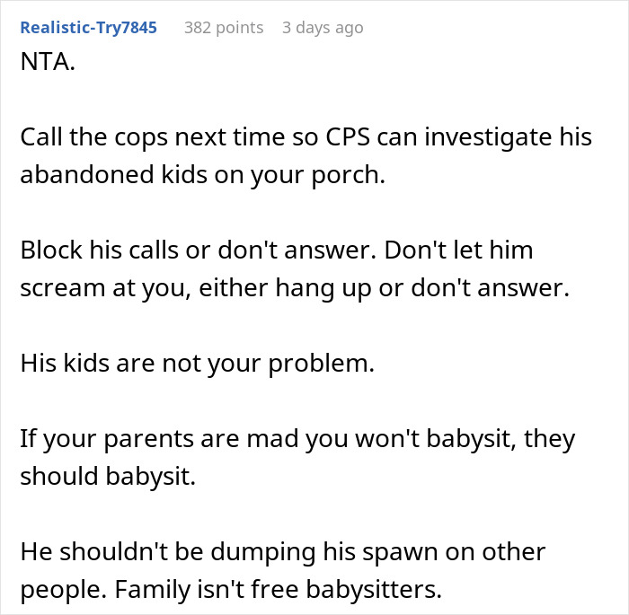 Online discussion post arguing that family isn't a free babysitting service when a dad dumps his kids Online discussion post arguing that family isn't a free babysitting service when a dad dumps his kids