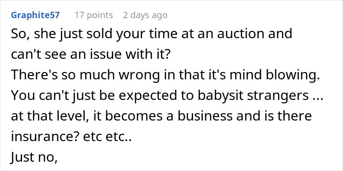 Comment criticizes auctioning time as babysitting a business