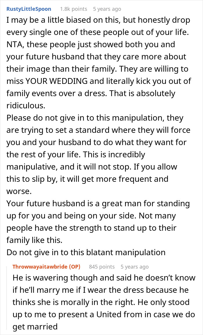 A screenshot of a Reddit comment discussing a bride, wedding dress, MIL, and groom caught in the middle. A screenshot of a Reddit comment discussing a bride, wedding dress, MIL, and groom caught in the middle.