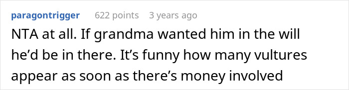 A screenshot of a comment discussing inheritance drama and money involvement. A screenshot of a comment discussing inheritance drama and money involvement.