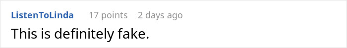 Comment claims the story is definitely fake