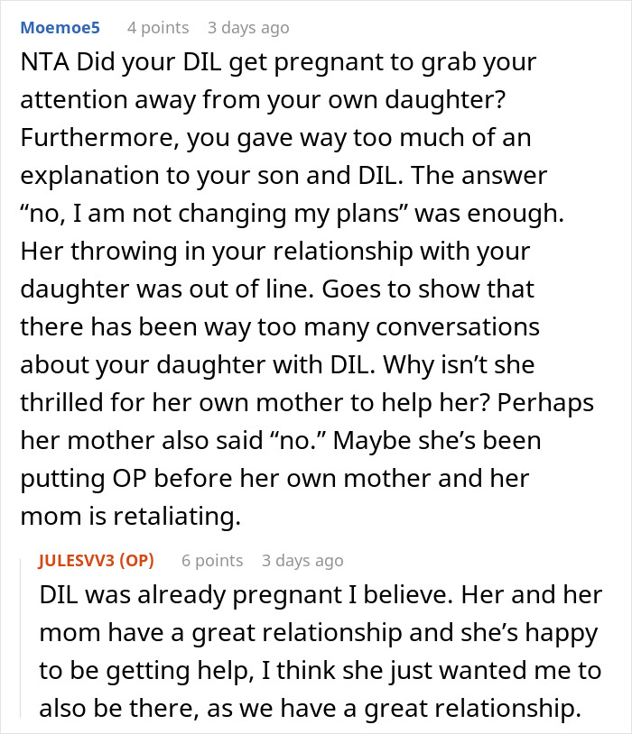 Reddit feedback defending a mother's choice to support her daughter and twin newborns. Reddit feedback defending a mother's choice to support her daughter and twin newborns.