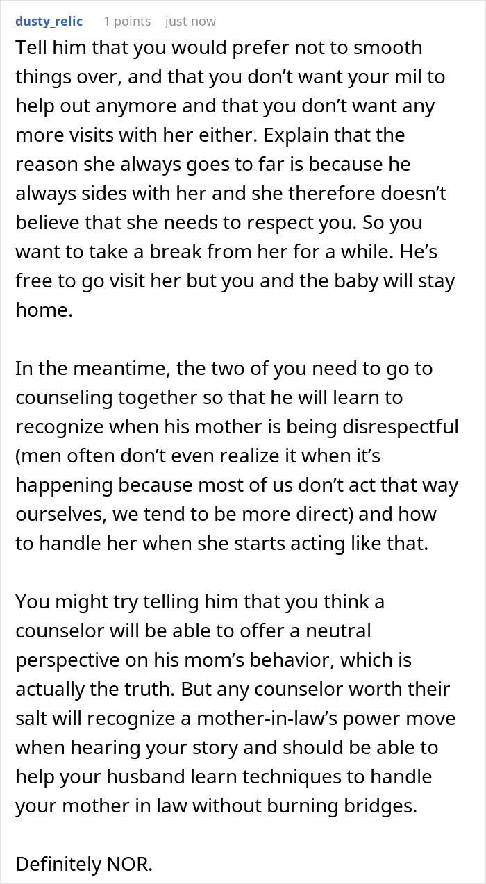 An in-depth online response detailing advice on counseling after a woman asks MIL to babysit and has her nursery changed. An in-depth online response detailing advice on counseling after a woman asks MIL to babysit and has her nursery changed.