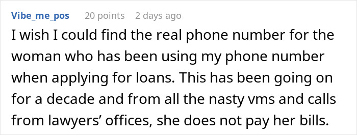 A Reddit comment discussing a guy's petty revenge against a woman who used his number for a decade. A Reddit comment discussing a guy's petty revenge against a woman who used his number for a decade.