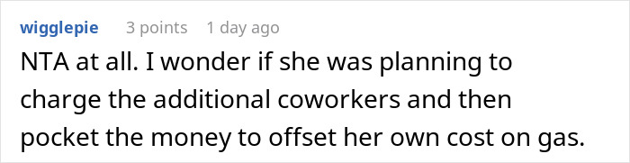 Employee Gives Coworker A Ride To Work, Finds Out She’s Been Offering Seats In Their Car To Other People Employee Gives Coworker A Ride To Work, Finds Out She’s Been Offering Seats In Their Car To Other People