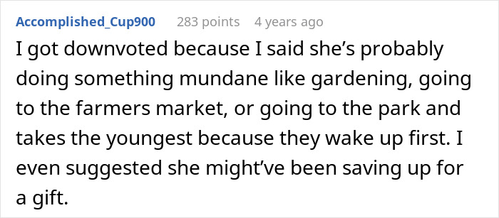 A comment from Accomplished_Cup900 about a wife hiding money from hubby, suggesting mundane activities or saving for a gift. A comment from Accomplished_Cup900 about a wife hiding money from hubby, suggesting mundane activities or saving for a gift.