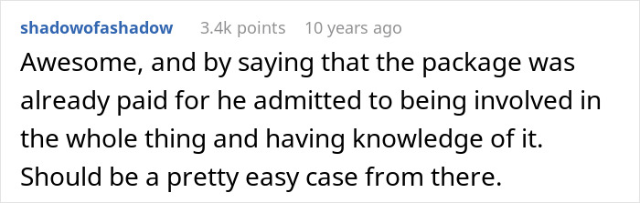 Reddit comment about how a credit card thief admitted to being involved.