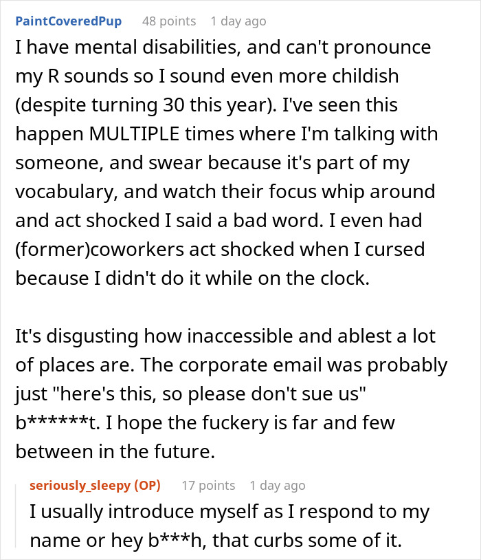 A Reddit comment discusses accessibility issues and experiences with ableism, referencing a wheelchair-bound teen accused of stealing. A Reddit comment discusses accessibility issues and experiences with ableism, referencing a wheelchair-bound teen accused of stealing.