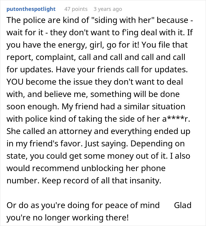 Commenter discussing police siding with boss after nanny finds AirTag in her car