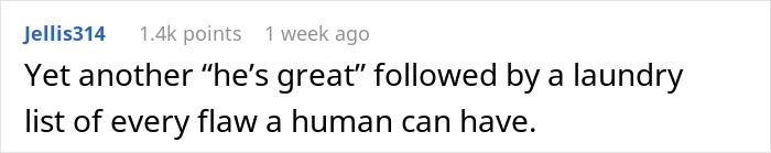 A comment highlighting a list of flaws of a jobless BF who gets financial support from a woman.