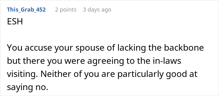 A Reddit comment discussing in-laws visiting, related to the story of a BIL bringing a different GF to Thanksgiving. A Reddit comment discussing in-laws visiting, related to the story of a BIL bringing a different GF to Thanksgiving.