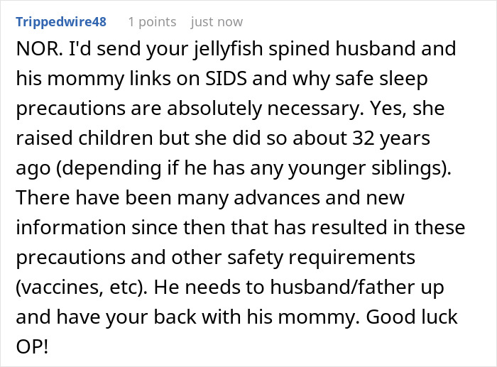 A comment on the nursery incident discussing SIDS, safe sleep precautions, and the MIL being out of touch with modern safety. A comment on the nursery incident discussing SIDS, safe sleep precautions, and the MIL being out of touch with modern safety.