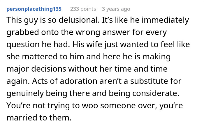 Comment criticizing a husband ignoring his wife's feelings in a marriage with a sick mom