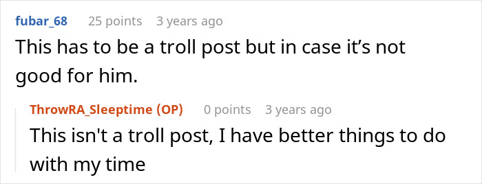 Comment thread debating whether a post about an open relationship is a troll post. Comment thread debating whether a post about an open relationship is a troll post.