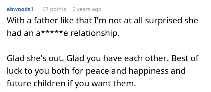 A comment suggesting a woman's toxic relationship stemmed from having a demanding father who wants a grandchild. A comment suggesting a woman's toxic relationship stemmed from having a demanding father who wants a grandchild.
