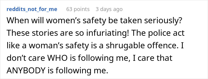 An online comment discussing women safety and being followed, linked to the nanny AirTag discovery.