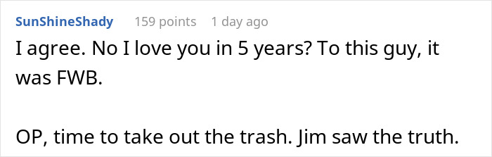 A screenshot of a comment agreeing that a guy who doesn&rsquo;t say I love you and won&rsquo;t marry her is not committed.