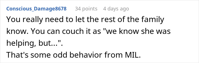Online comment advising to tell the family about the MIL behavior to avoid scamming wedding guests Online comment advising to tell the family about the MIL behavior to avoid scamming wedding guests