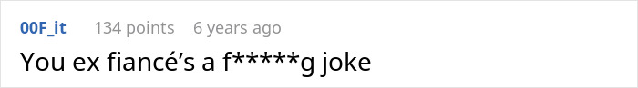 A comment calling an ex-fiancé a joke, in the context of a MIL who thinks a shellfish allergy is fake. A comment calling an ex-fiancé a joke, in the context of a MIL who thinks a shellfish allergy is fake.