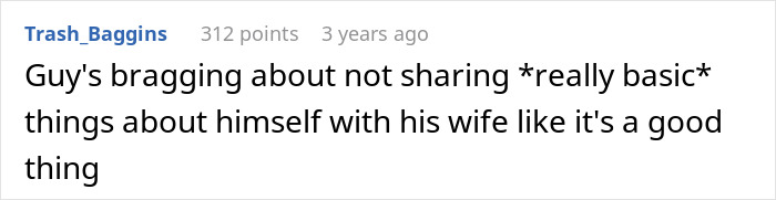 Comment criticizing husband for not sharing basic info with wife