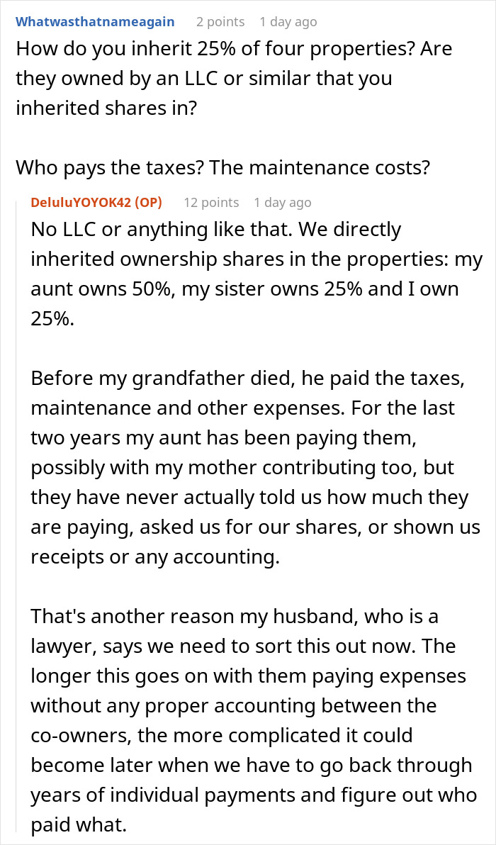 Woman Doesn't Want To Play "Big Happy Family," Demands Inheritance Be Divided Woman Doesn't Want To Play "Big Happy Family," Demands Inheritance Be Divided