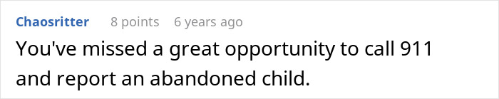 Comment on mom crashing trip about calling 911 for abandoned child