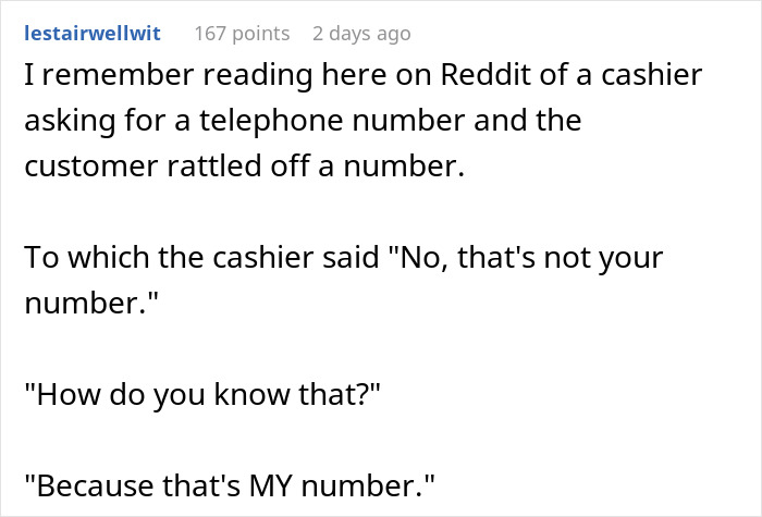 Screenshot of a Reddit comment about a guy getting petty revenge on a woman by recognizing his number. Screenshot of a Reddit comment about a guy getting petty revenge on a woman by recognizing his number.