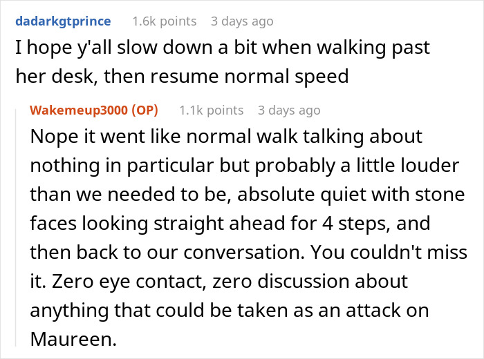 Online comments describe employees avoiding eye contact and conversation near Maureens desk