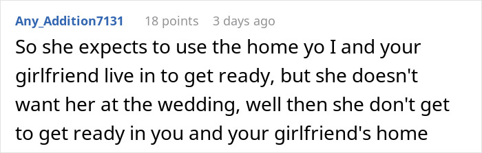 A comment about a bride, sibling's girlfriend, and the home they live in for wedding preparations. A comment about a bride, sibling's girlfriend, and the home they live in for wedding preparations.
