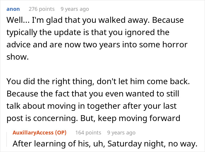 Online discussion post about moving on from a jobless bf who offers unwanted financial advice.