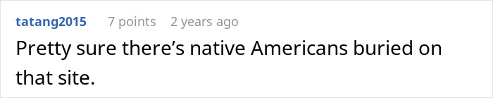 A screenshot showing a comment about Native Americans buried on a site near an airport and graves. A screenshot showing a comment about Native Americans buried on a site near an airport and graves.