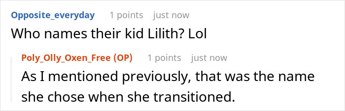 A screenshot of a comment questioning the name Lilith, related to the man's BIL inviting him to breakfast. A screenshot of a comment questioning the name Lilith, related to the man's BIL inviting him to breakfast.