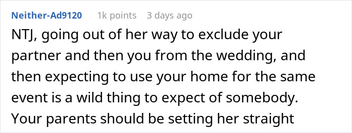 A screenshot of a comment about a bride who hates sibling's girlfriend and their wedding refusal. A screenshot of a comment about a bride who hates sibling's girlfriend and their wedding refusal.