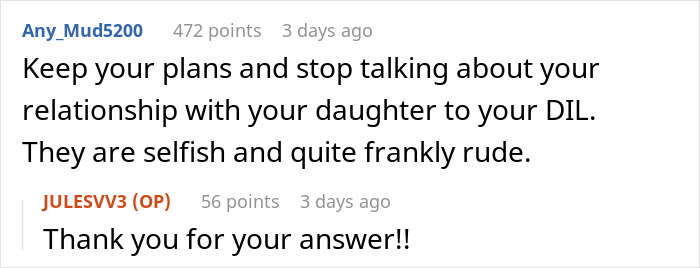 A forum comment advising a MIL to stay with her daughter and twin newborns despite her son’s complaints. A forum comment advising a MIL to stay with her daughter and twin newborns despite her son’s complaints.