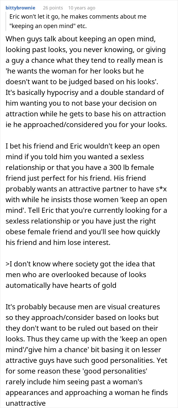 A detailed comment explaining the hypocrisy of the buddy and how the model friend is not having it. A detailed comment explaining the hypocrisy of the buddy and how the model friend is not having it.