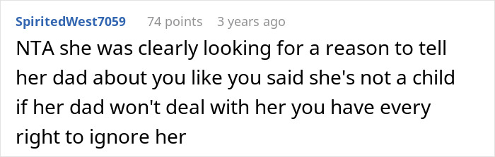 Online comment suggesting a woman has the right to ignore her adult stepdaughter's insults. Online comment suggesting a woman has the right to ignore her adult stepdaughter's insults.