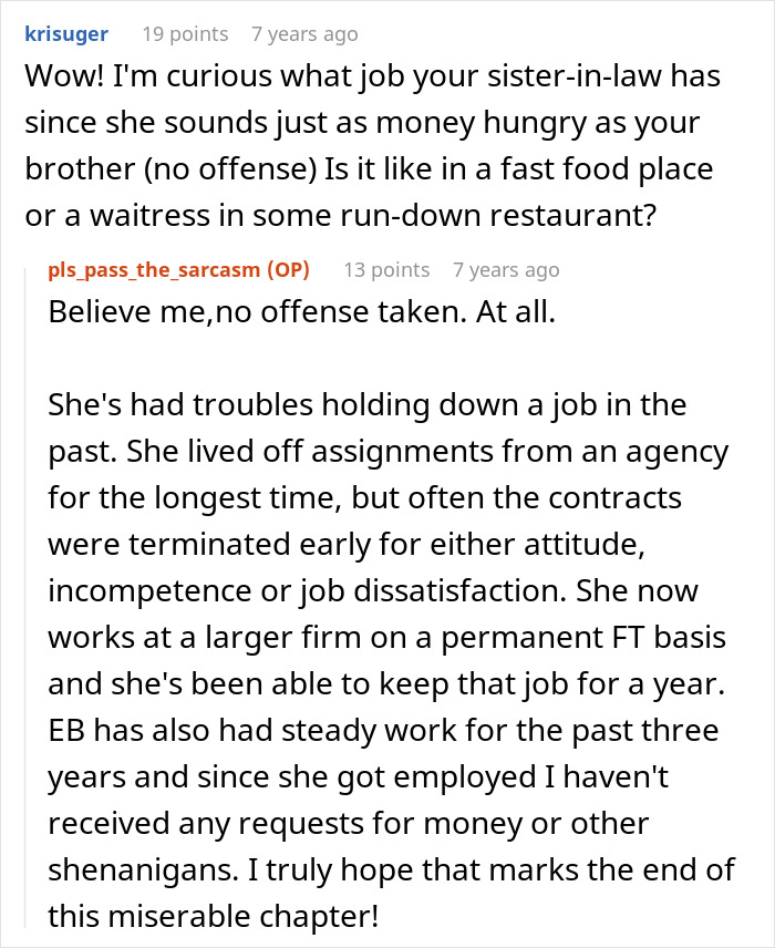 A Reddit thread discussing a woman who refuses to bail out her brother after he squanders their parents inheritance. A Reddit thread discussing a woman who refuses to bail out her brother after he squanders their parents inheritance.