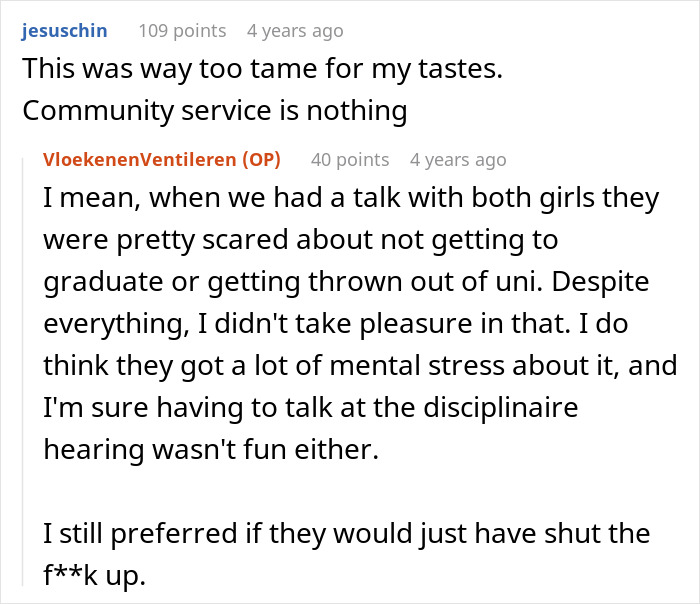 A Reddit comment about students facing consequences for turning their home into a bar, including potential graduation issues. A Reddit comment about students facing consequences for turning their home into a bar, including potential graduation issues.